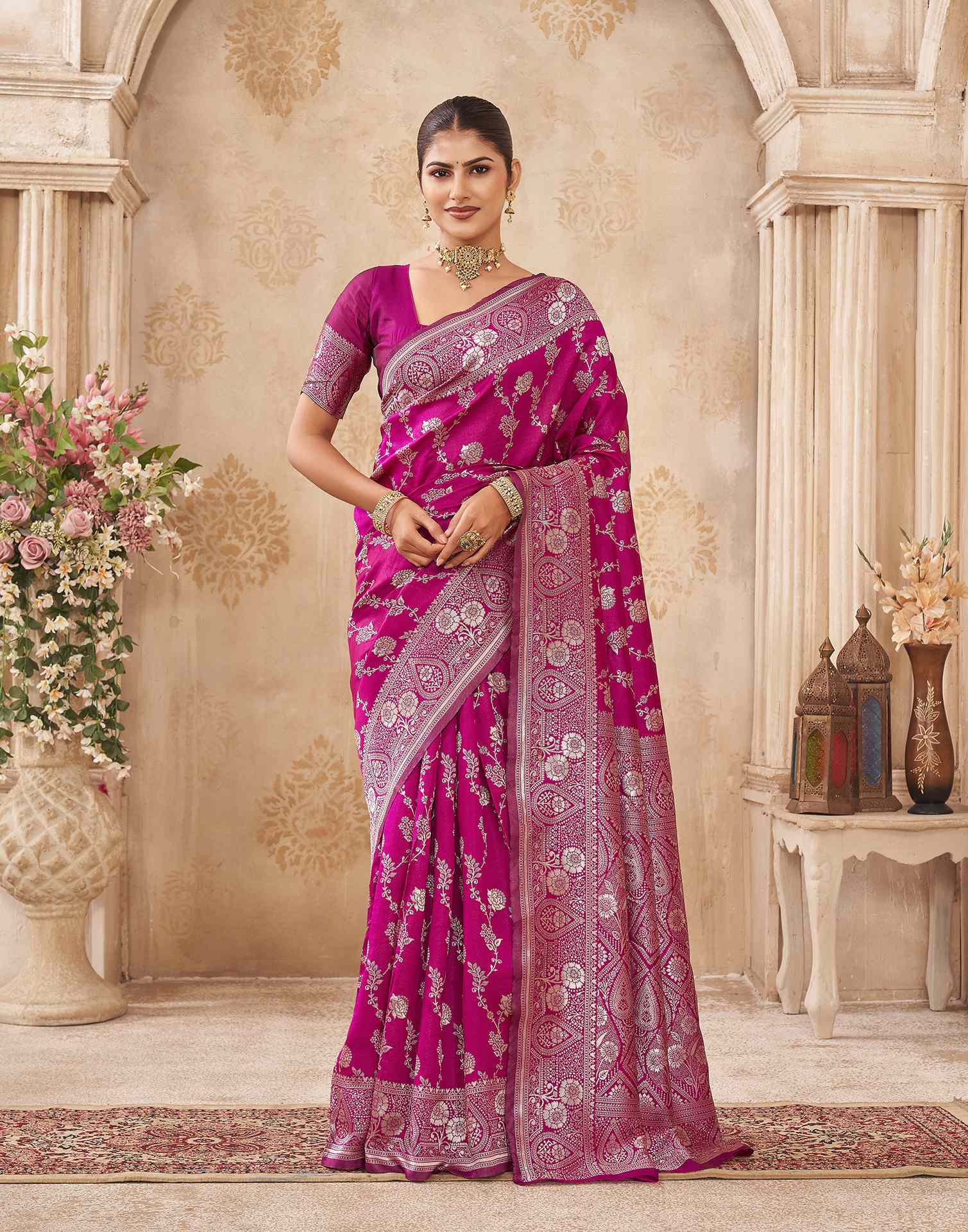 Magenta Silk Woven Banarasi Saree
