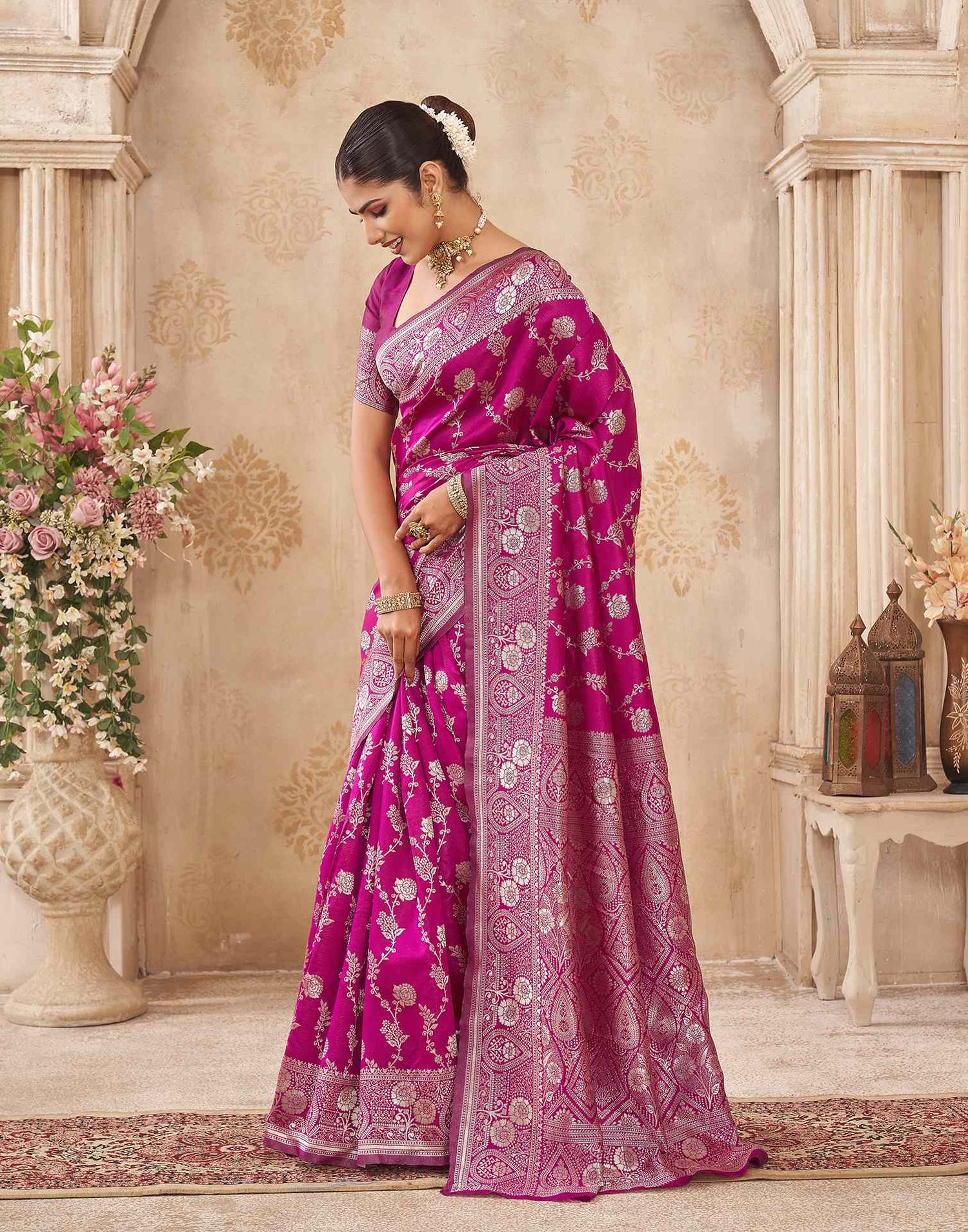 Magenta Silk Woven Banarasi Saree