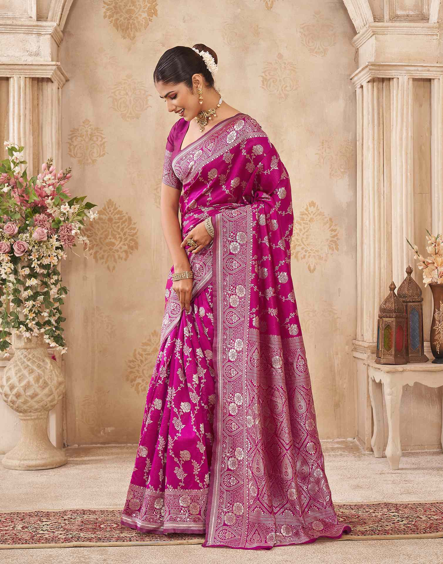 Magenta Silk Woven Banarasi Saree