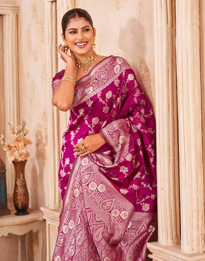 Magenta Silk Woven Banarasi Saree