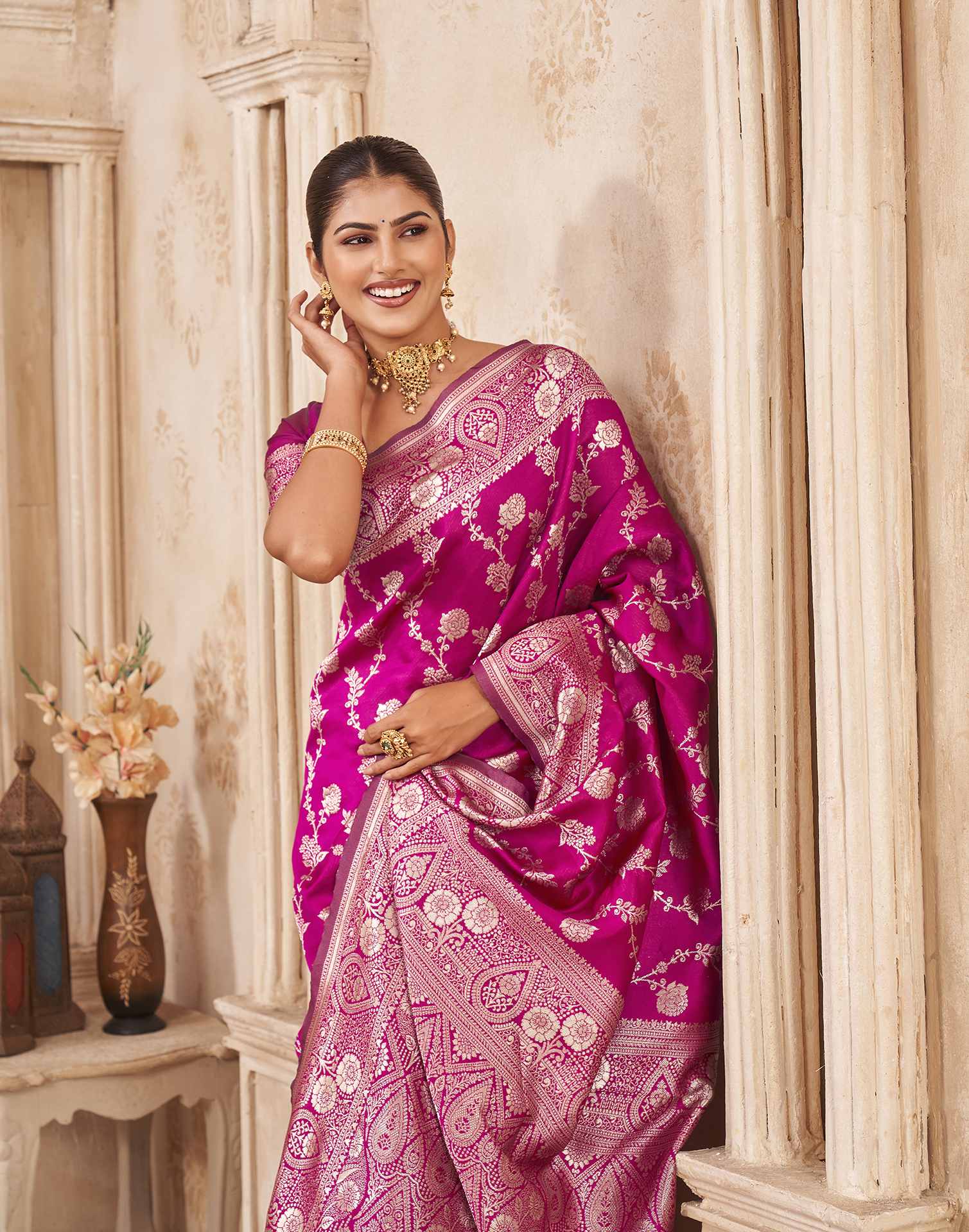 Magenta Silk Woven Banarasi Saree