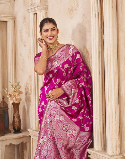 Magenta Silk Woven Banarasi Saree