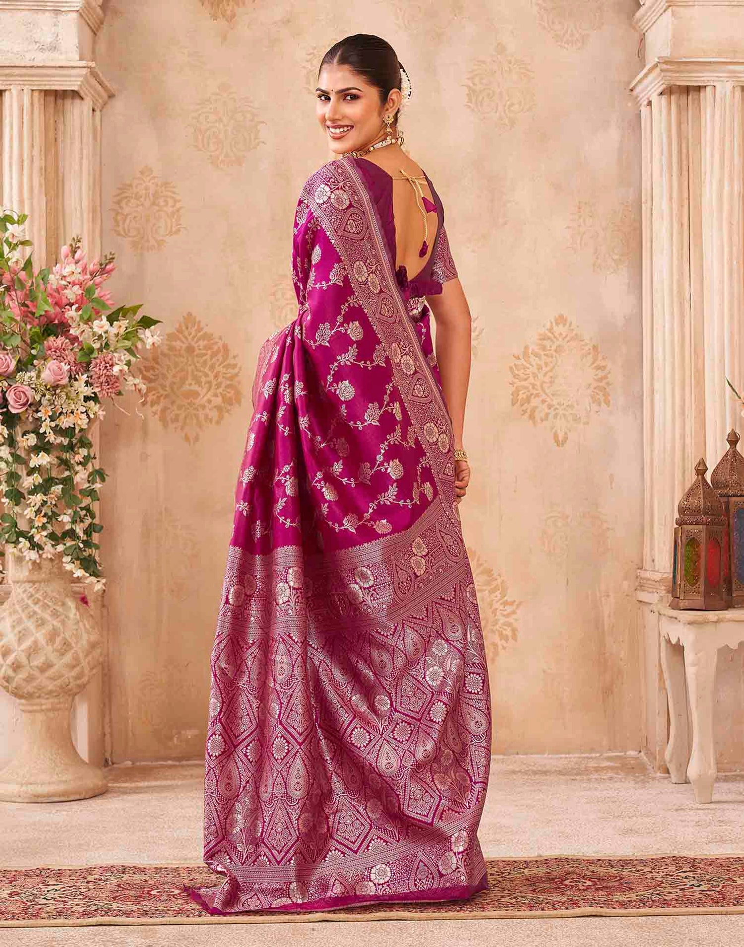 Magenta Silk Woven Banarasi Saree