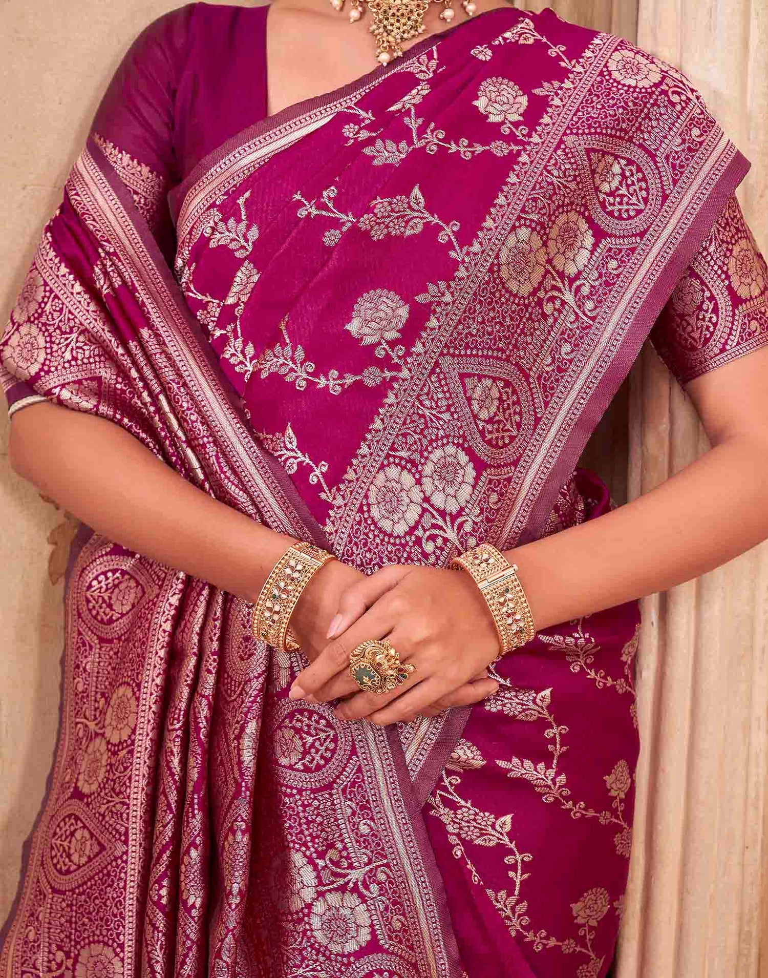 Magenta Silk Woven Banarasi Saree