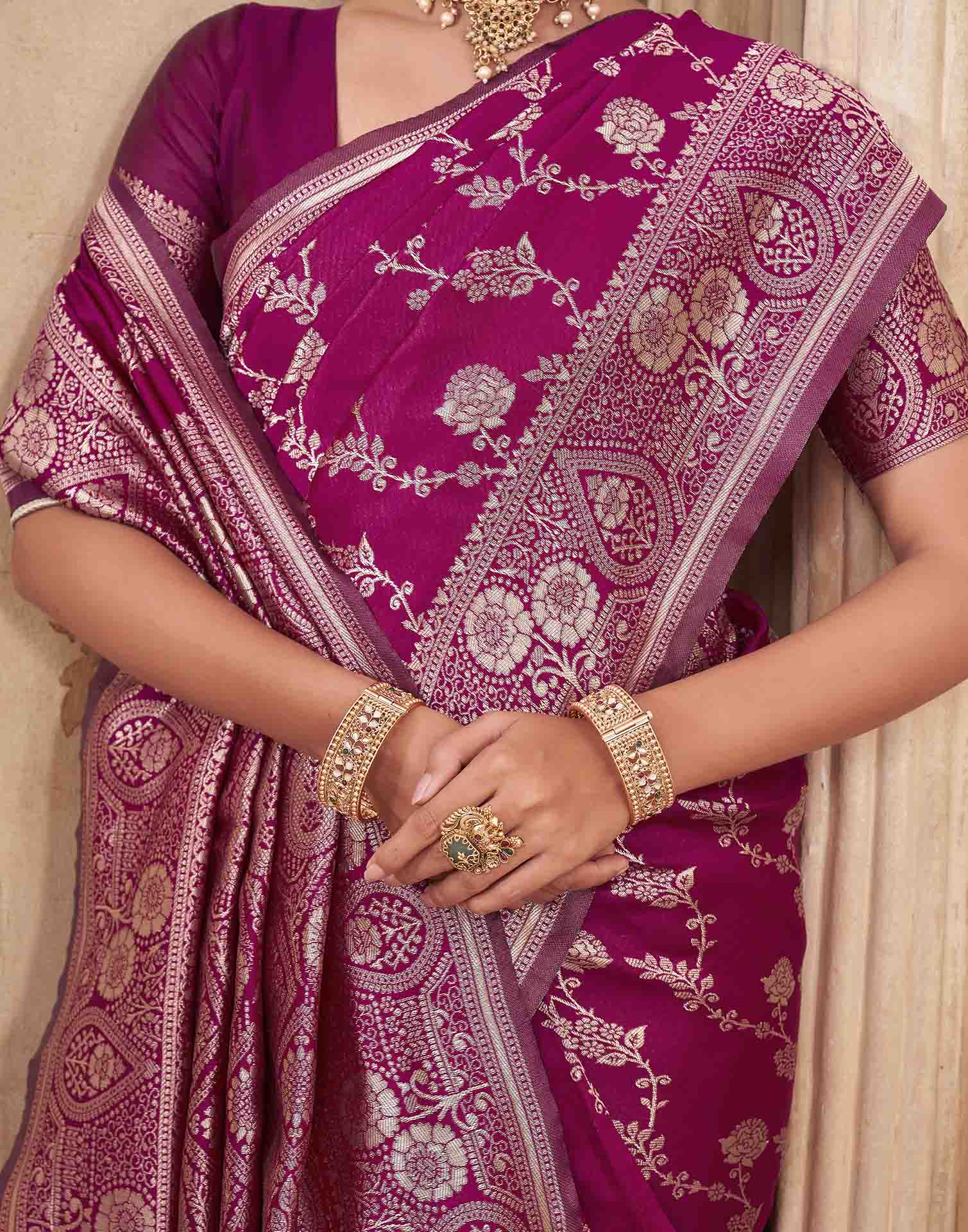 Magenta Silk Woven Banarasi Saree