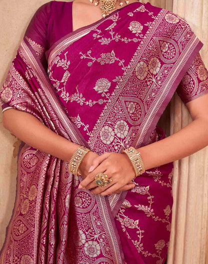 Magenta Silk Woven Banarasi Saree