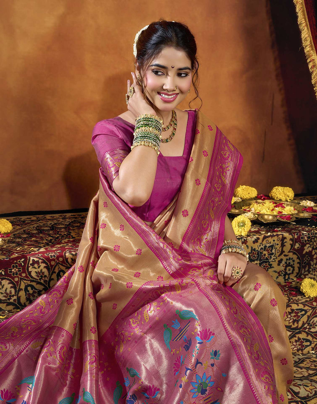 Orange Silk Woven Paithani Saree