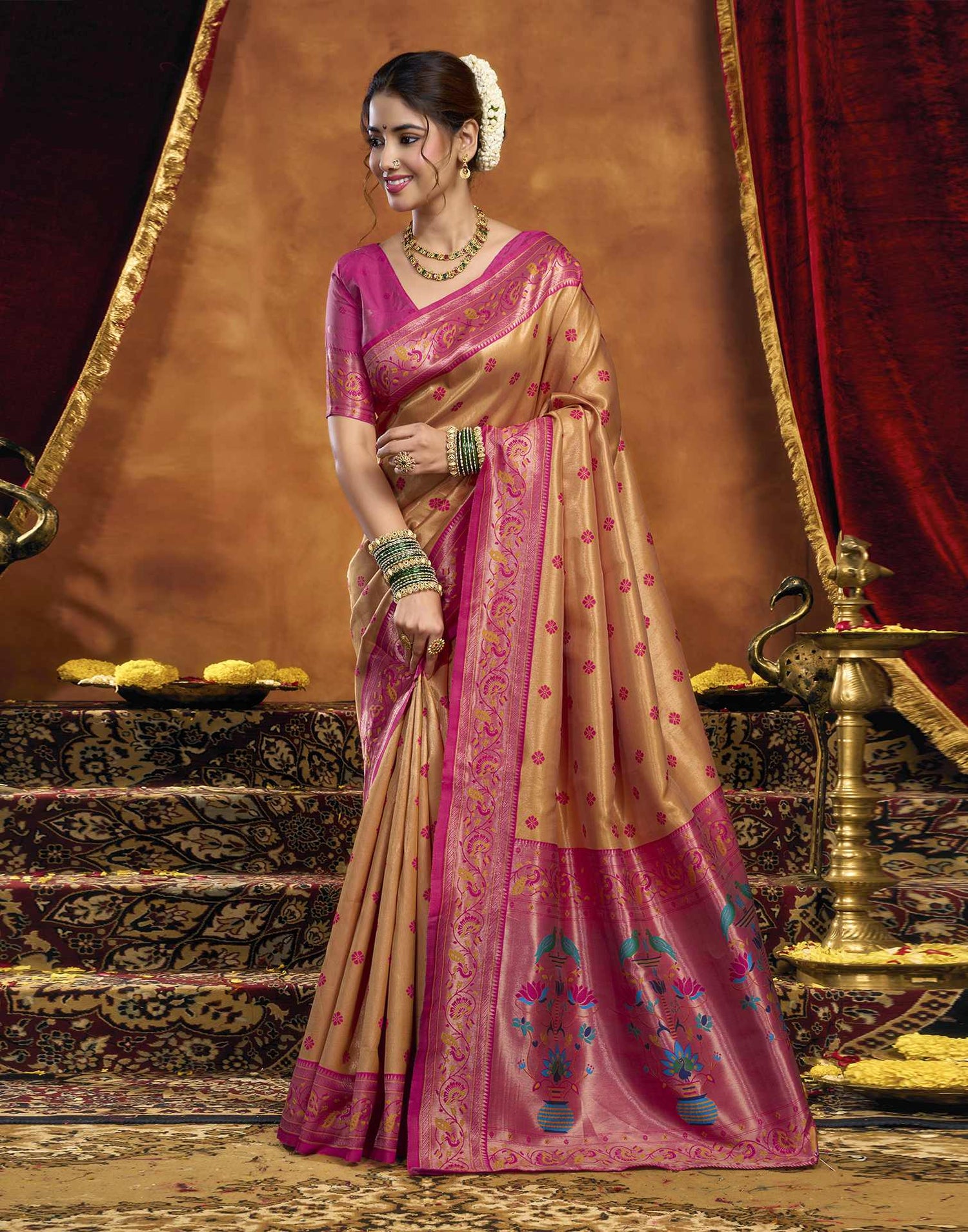 Orange Silk Woven Paithani Saree