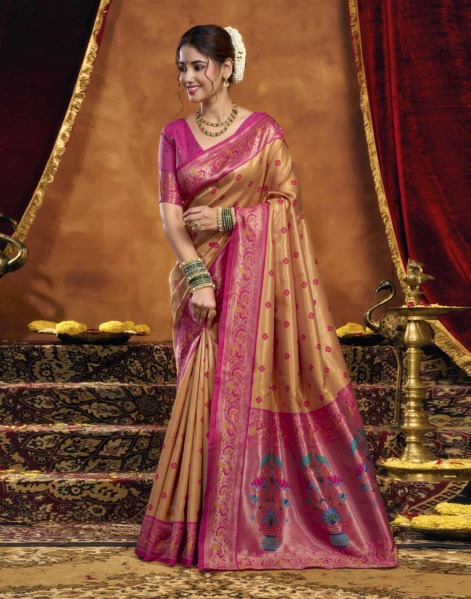 Orange Silk Woven Paithani Saree