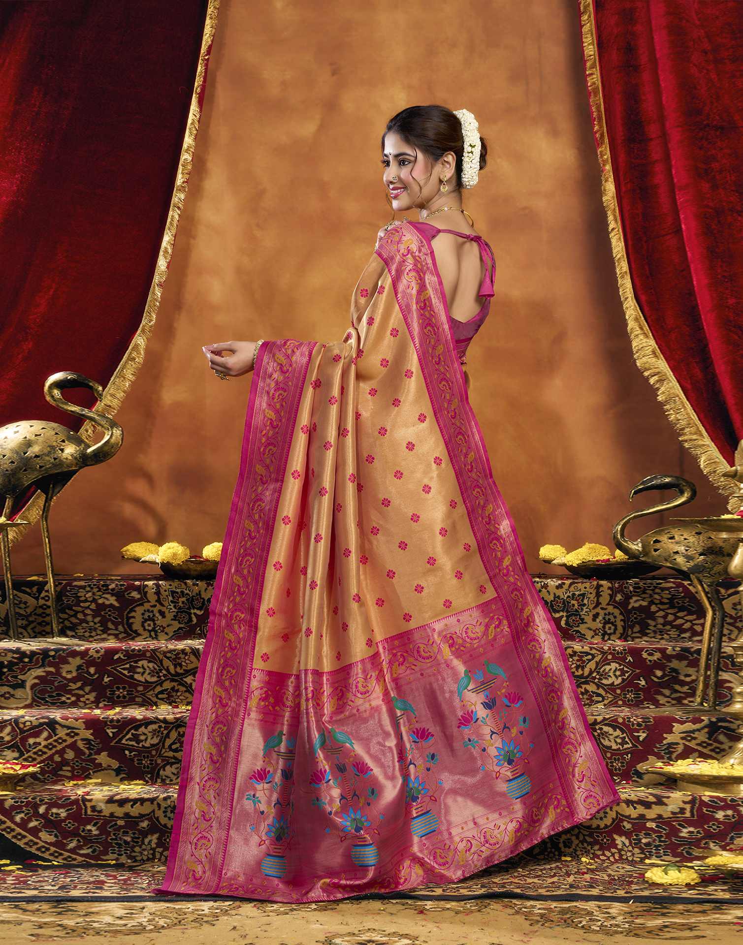 Orange Silk Woven Paithani Saree