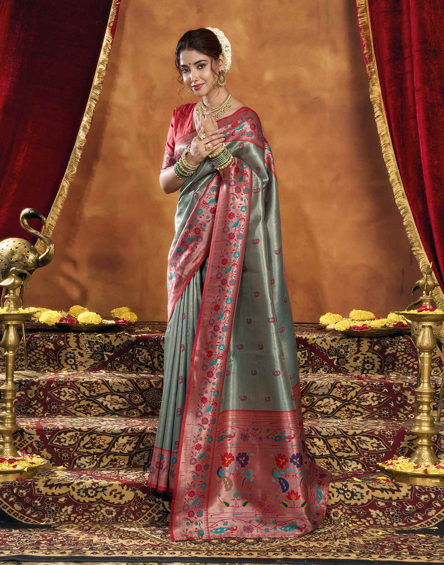 Grey Silk Woven Paithani Saree