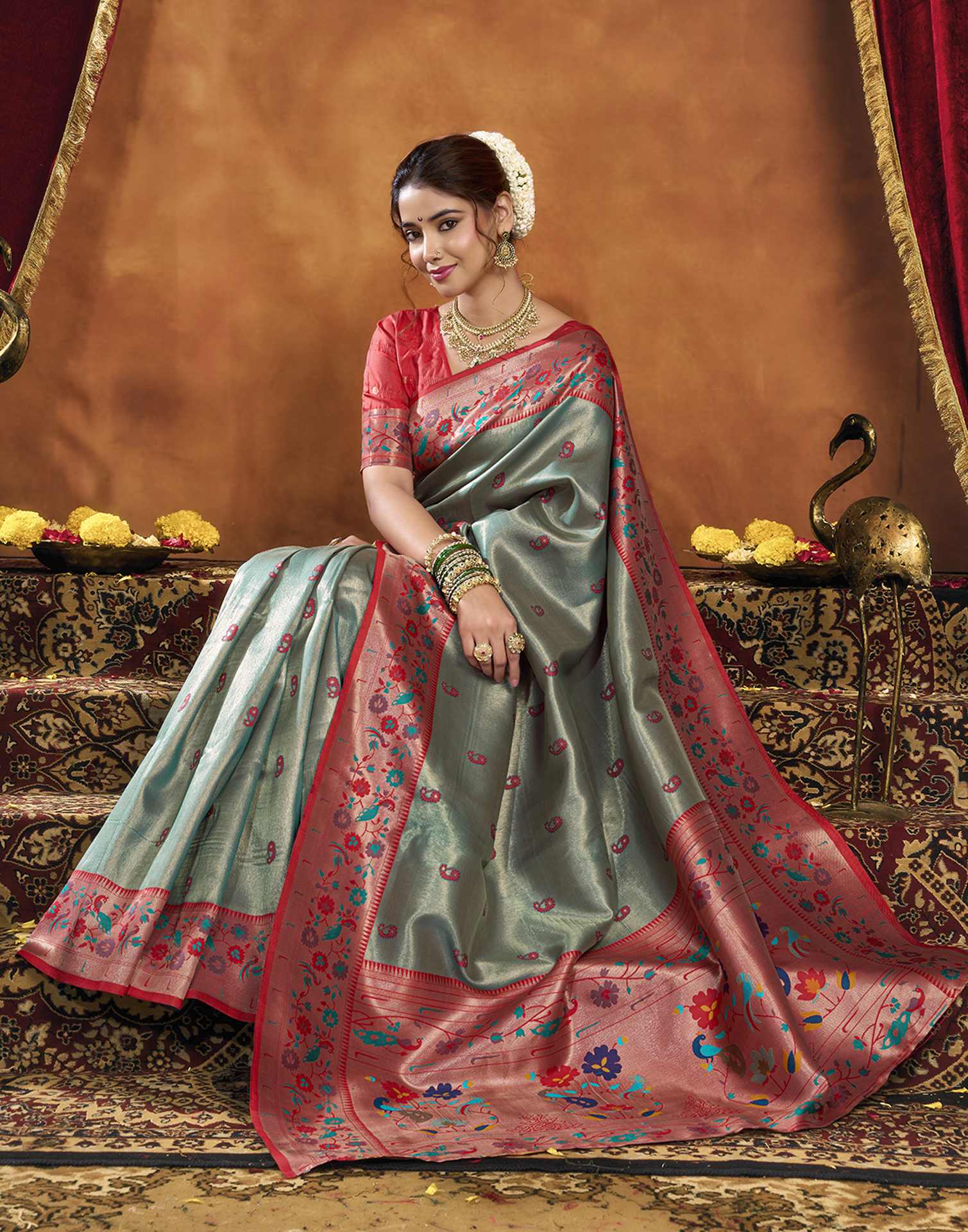 Grey Silk Woven Paithani Saree