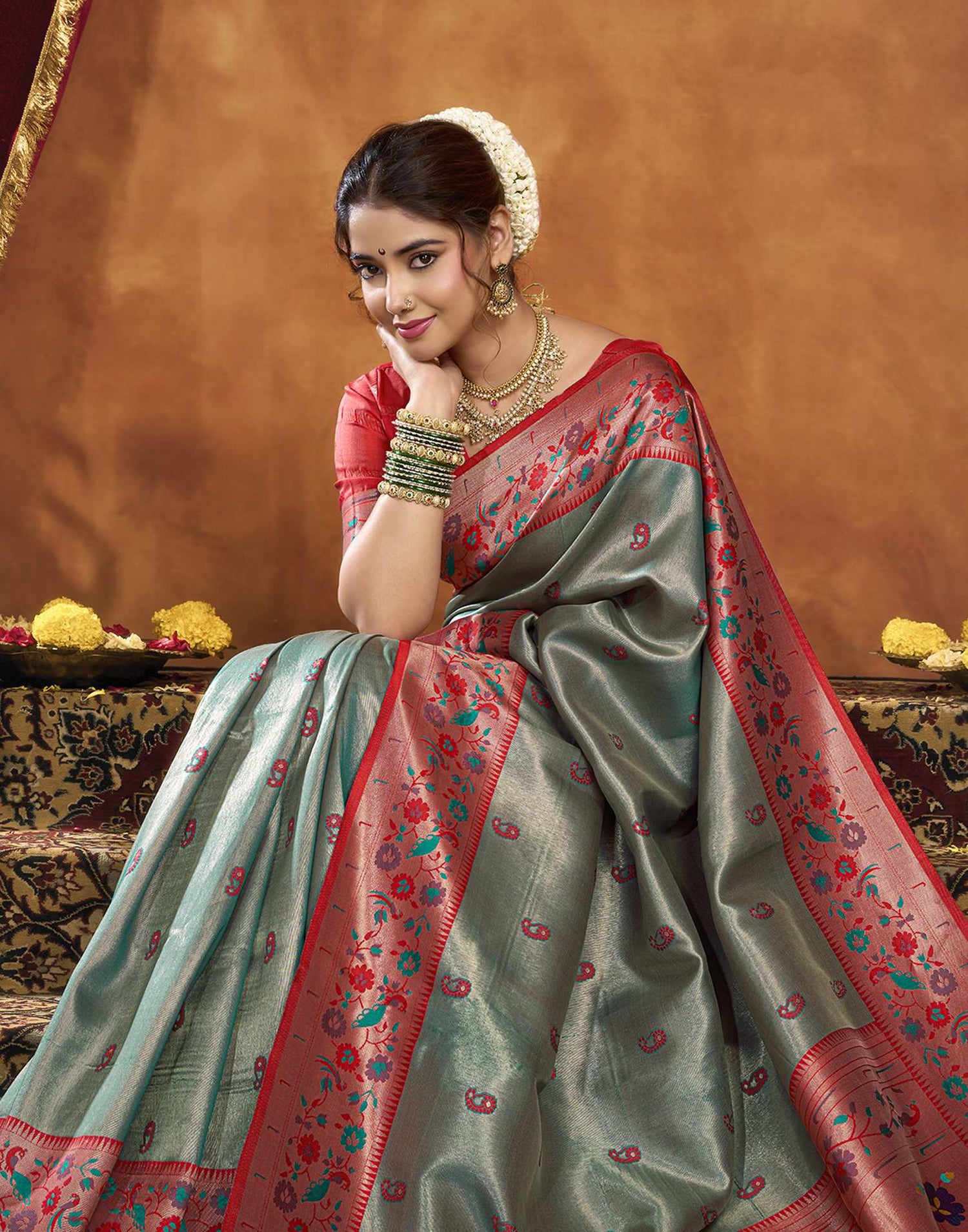 Grey Silk Woven Paithani Saree