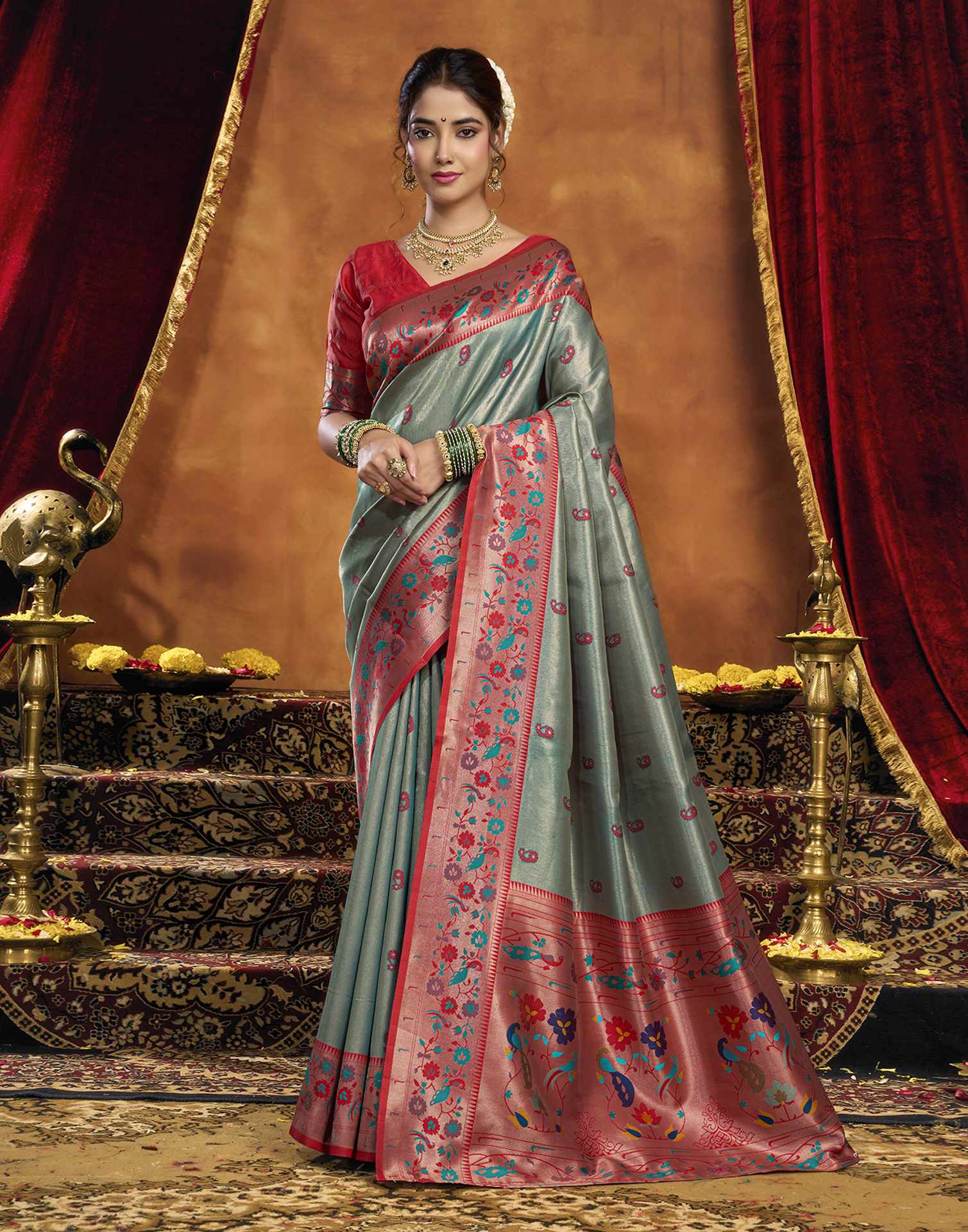Grey Silk Woven Paithani Saree