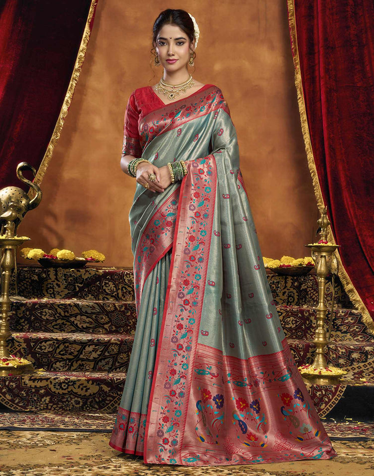 Grey Silk Woven Paithani Saree