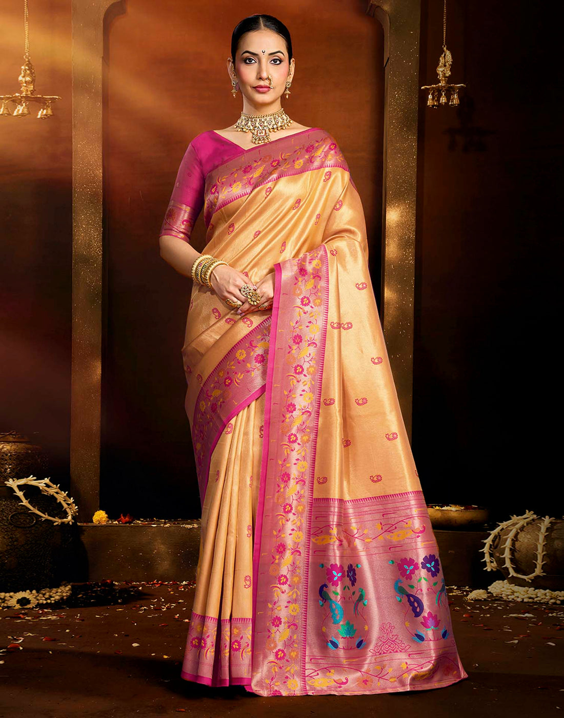 Orange Silk Woven Paithani Saree