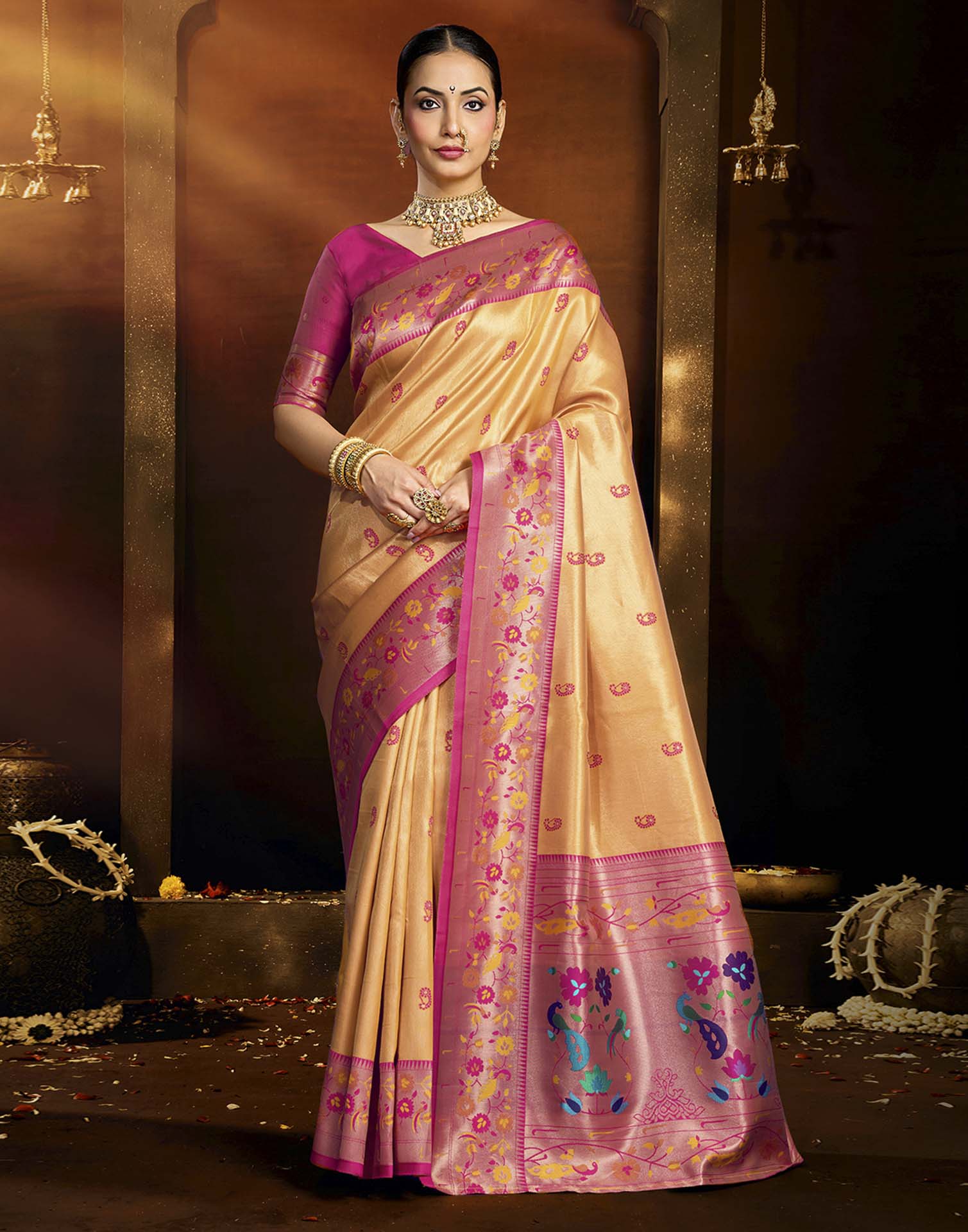 Orange Silk Woven Paithani Saree