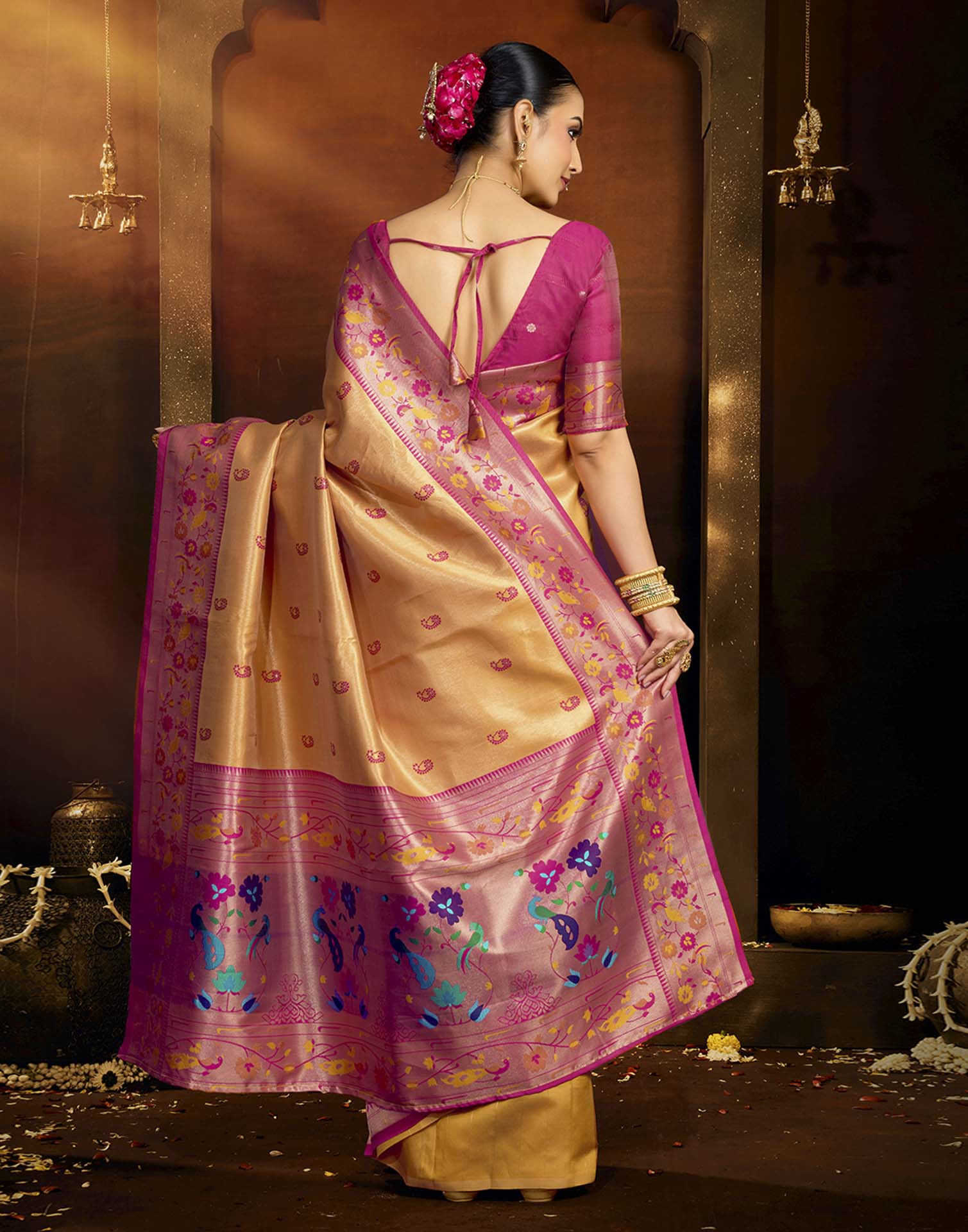 Orange Silk Woven Paithani Saree