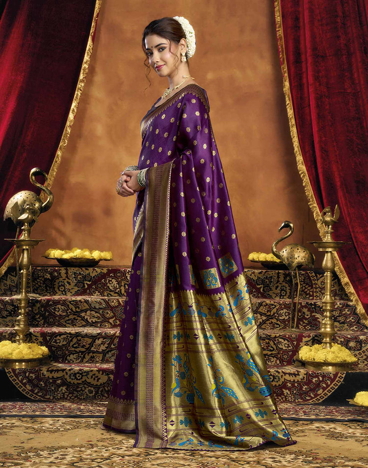Purple Silk Woven Paithani Saree