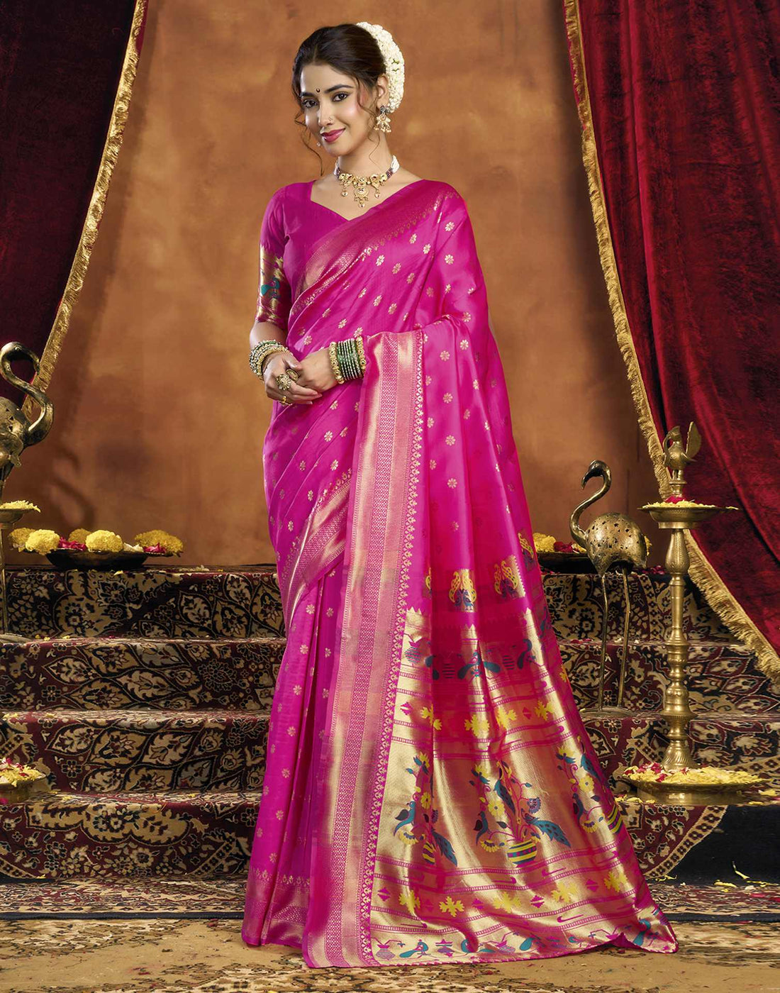 Pink Silk Woven Paithani Saree