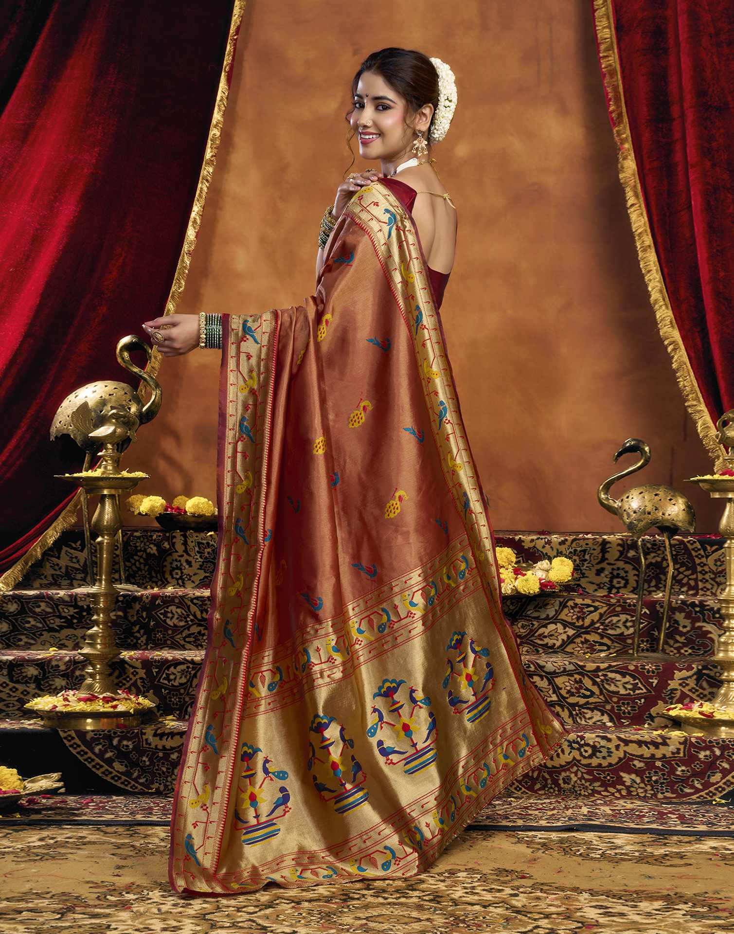Orange Silk Woven Paithani Saree