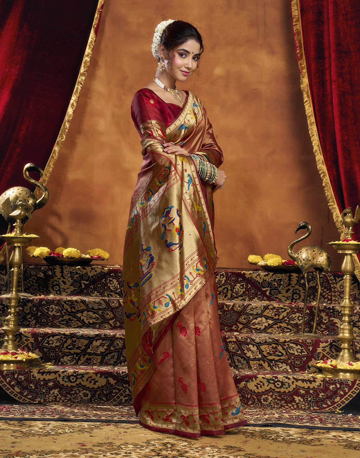 Orange Silk Woven Paithani Saree