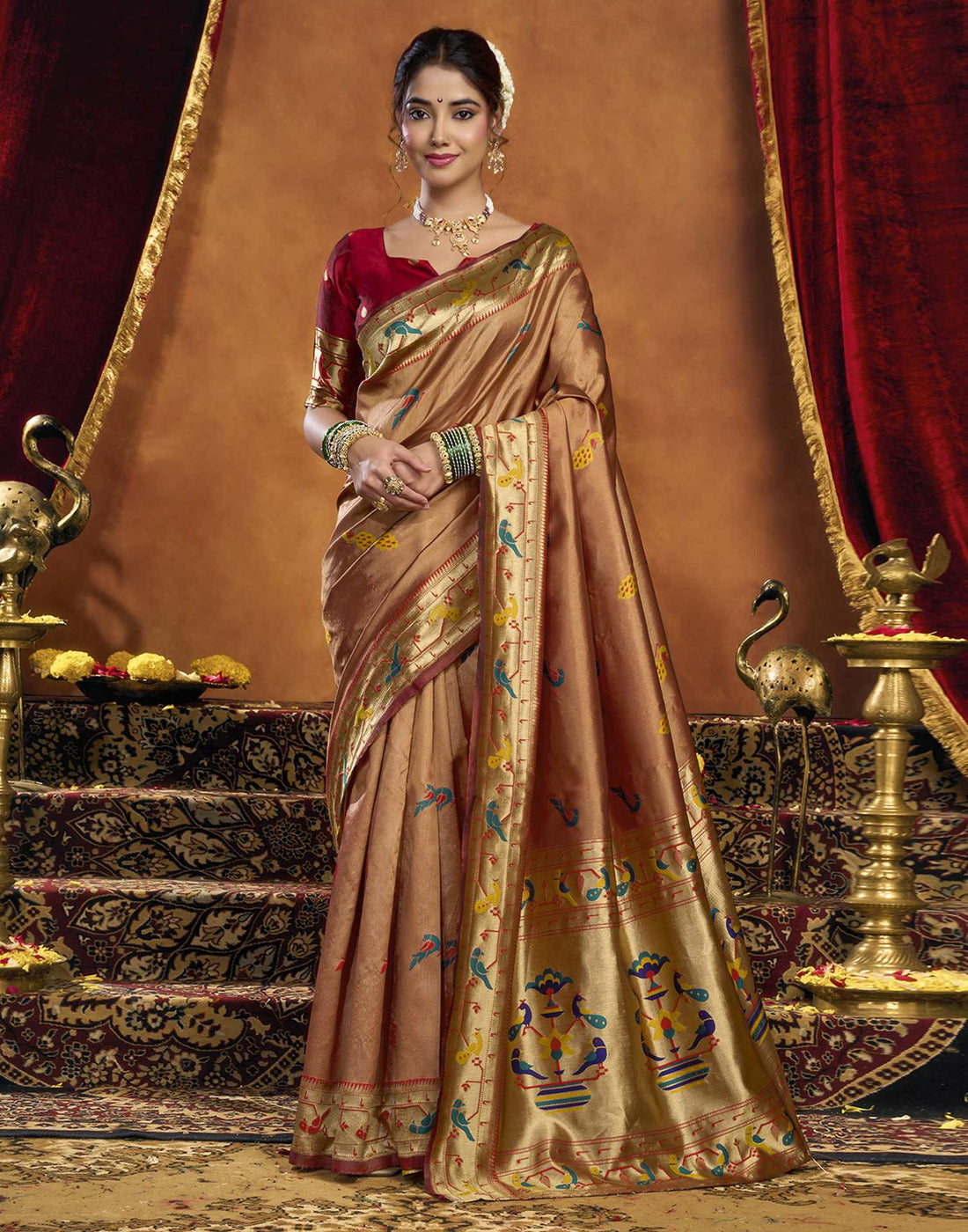 Orange Silk Woven Paithani Saree