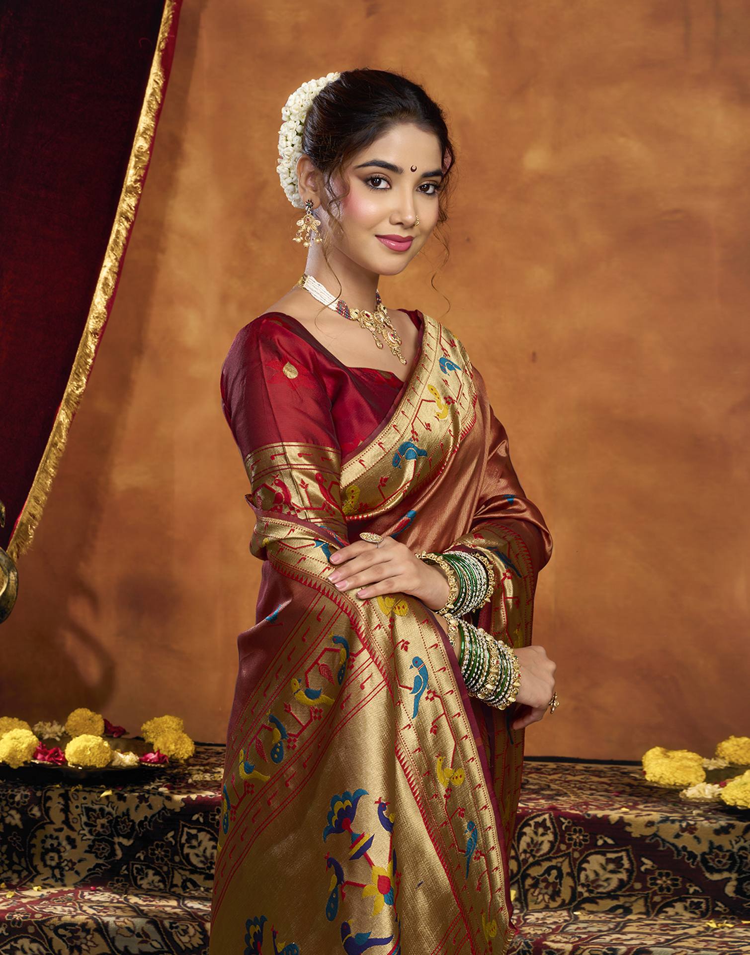 Orange Silk Woven Paithani Saree