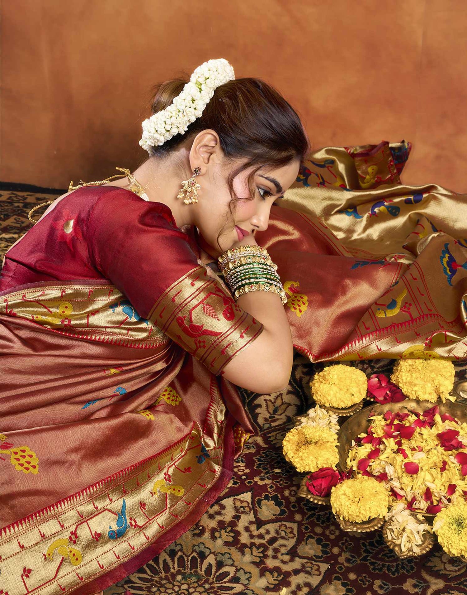 Orange Silk Woven Paithani Saree