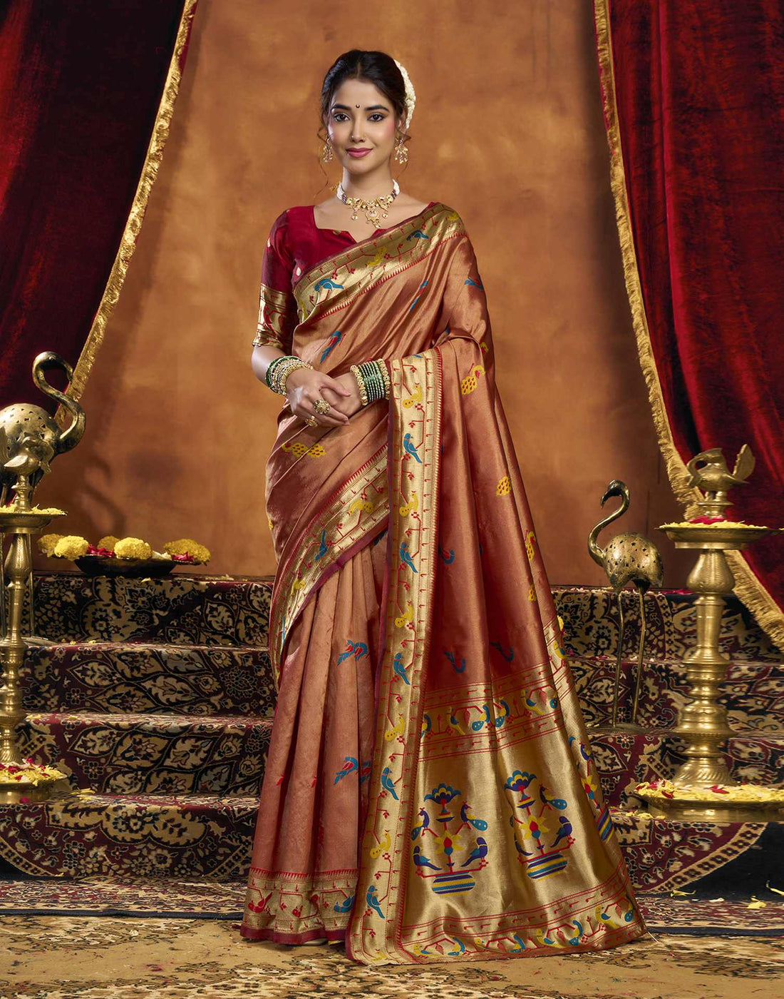 Orange Silk Woven Paithani Saree
