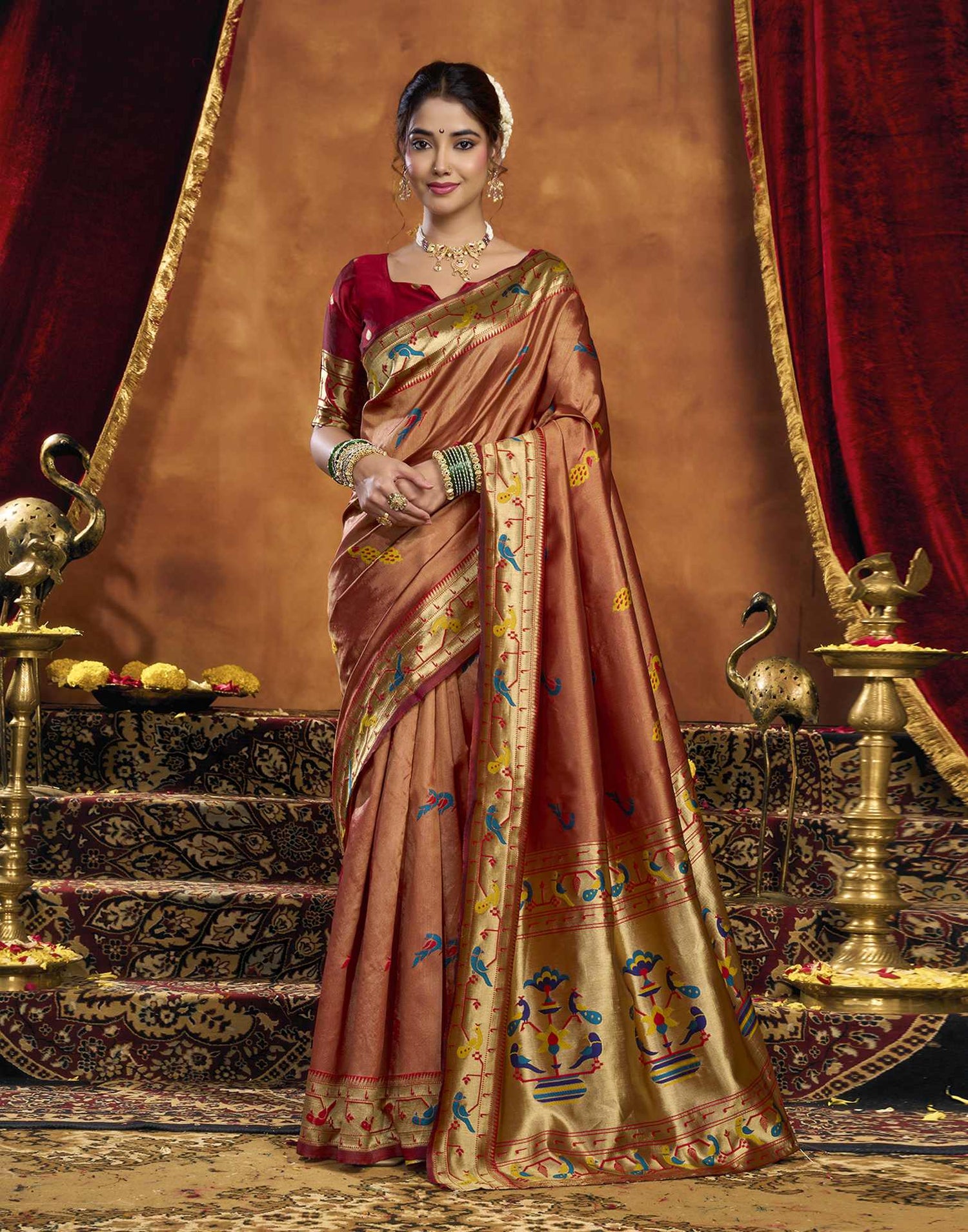 Orange Silk Woven Paithani Saree