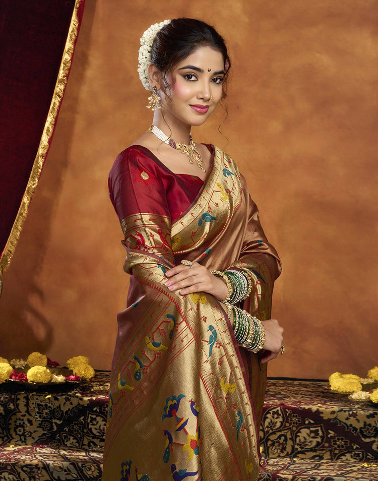 Orange Silk Woven Paithani Saree