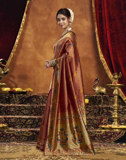 Orange Silk Woven Paithani Saree