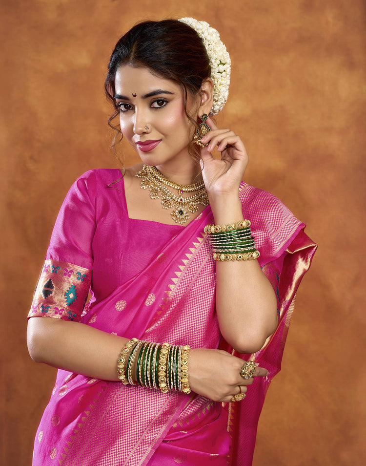 Pink Silk Woven Paithani Saree
