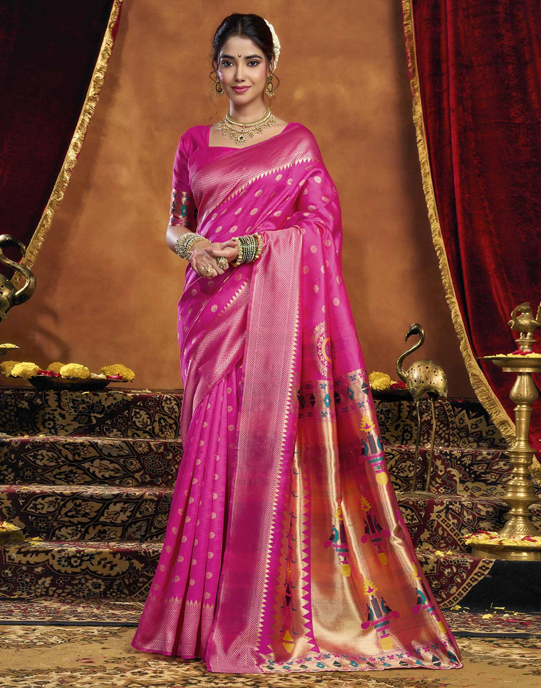 Pink Silk Woven Paithani Saree