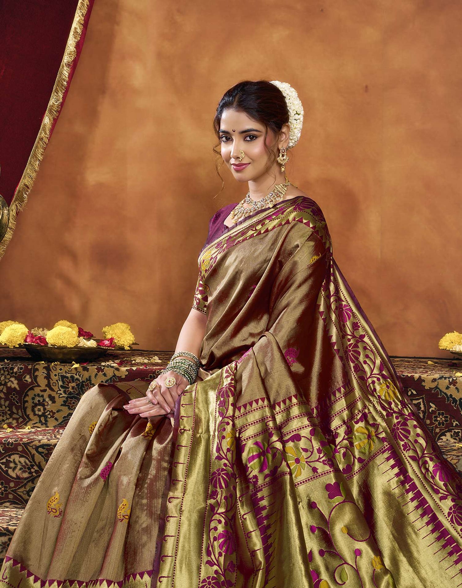 Maroon Silk Woven Paithani Saree