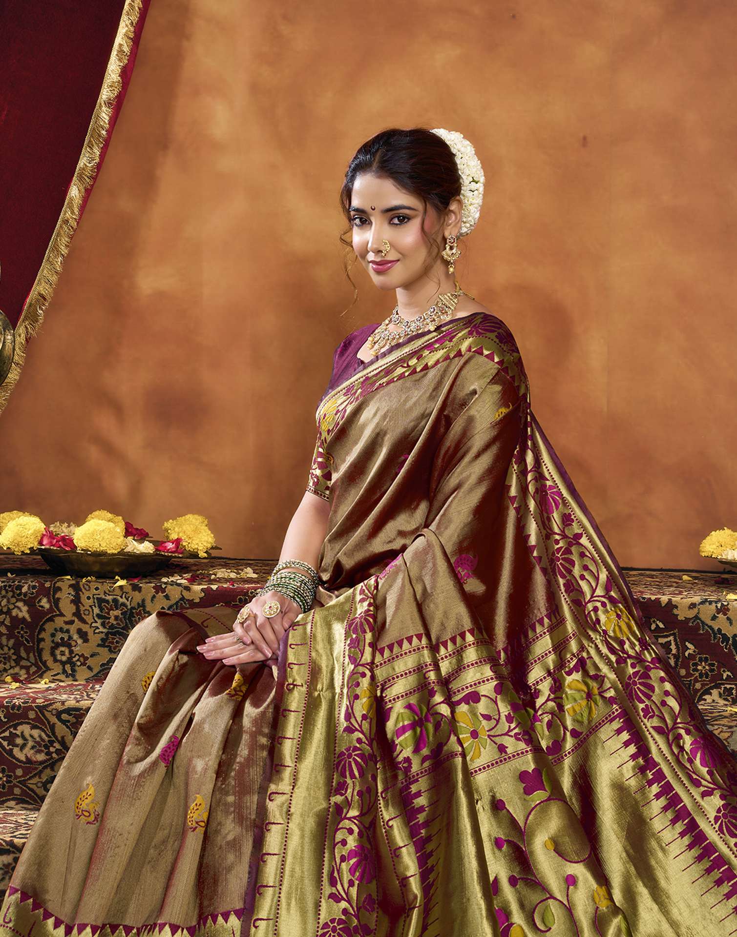 Maroon Silk Woven Paithani Saree