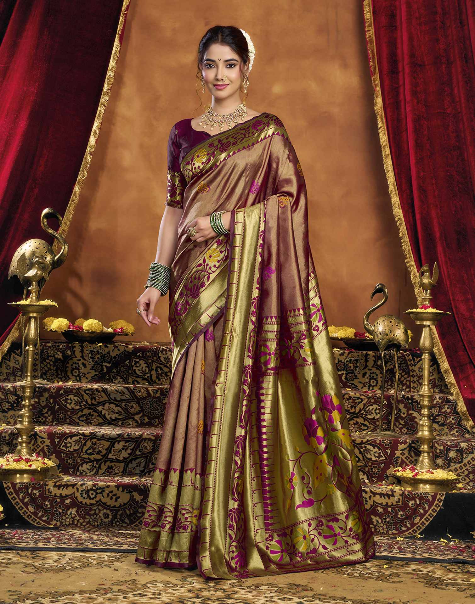 Maroon Silk Woven Paithani Saree