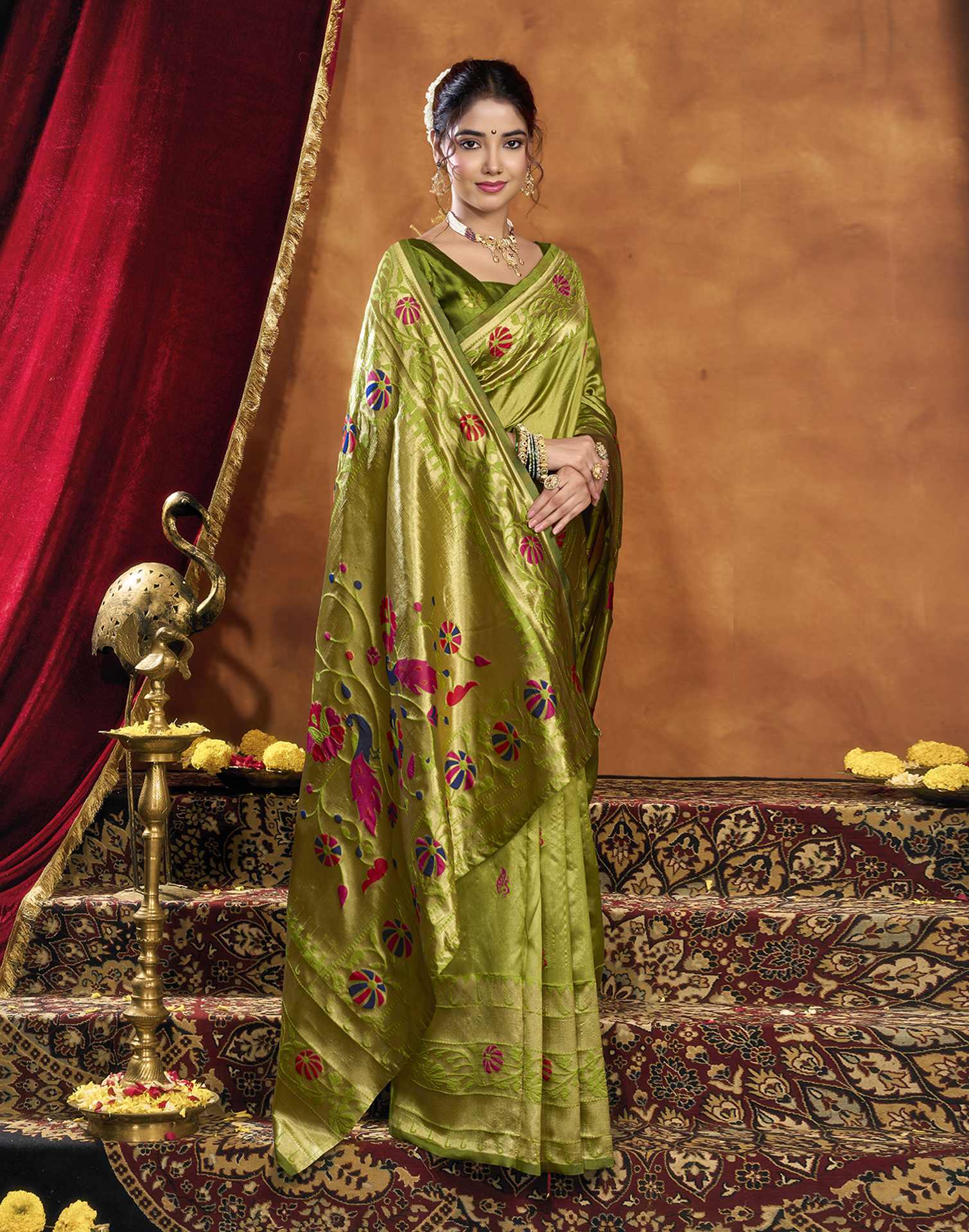 Parrot Green Silk Woven Paithani Saree