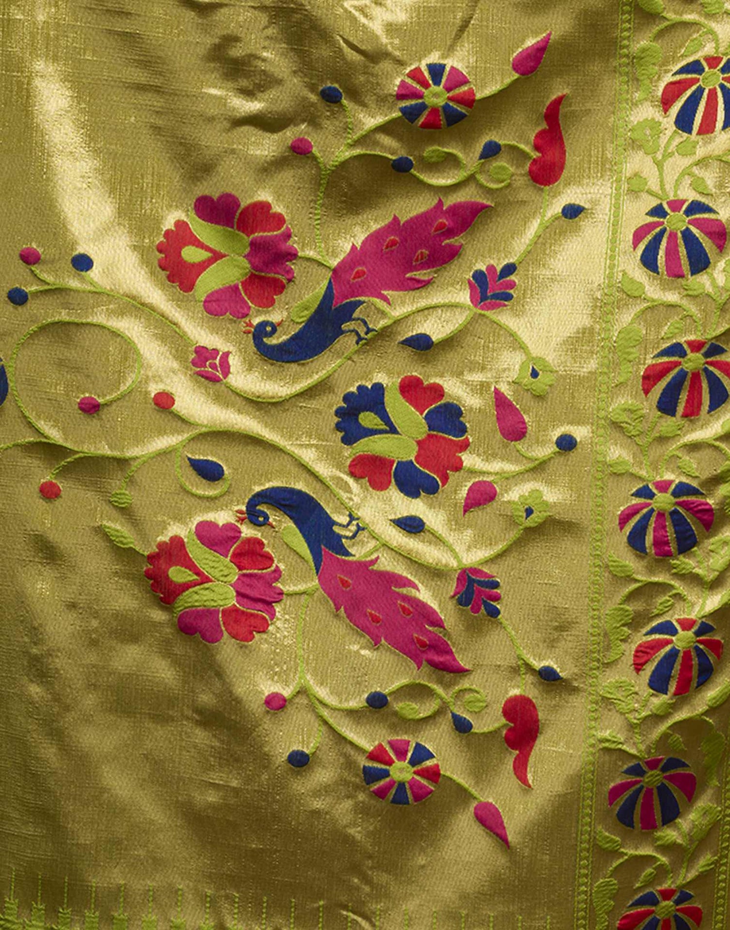 Parrot Green Silk Woven Paithani Saree