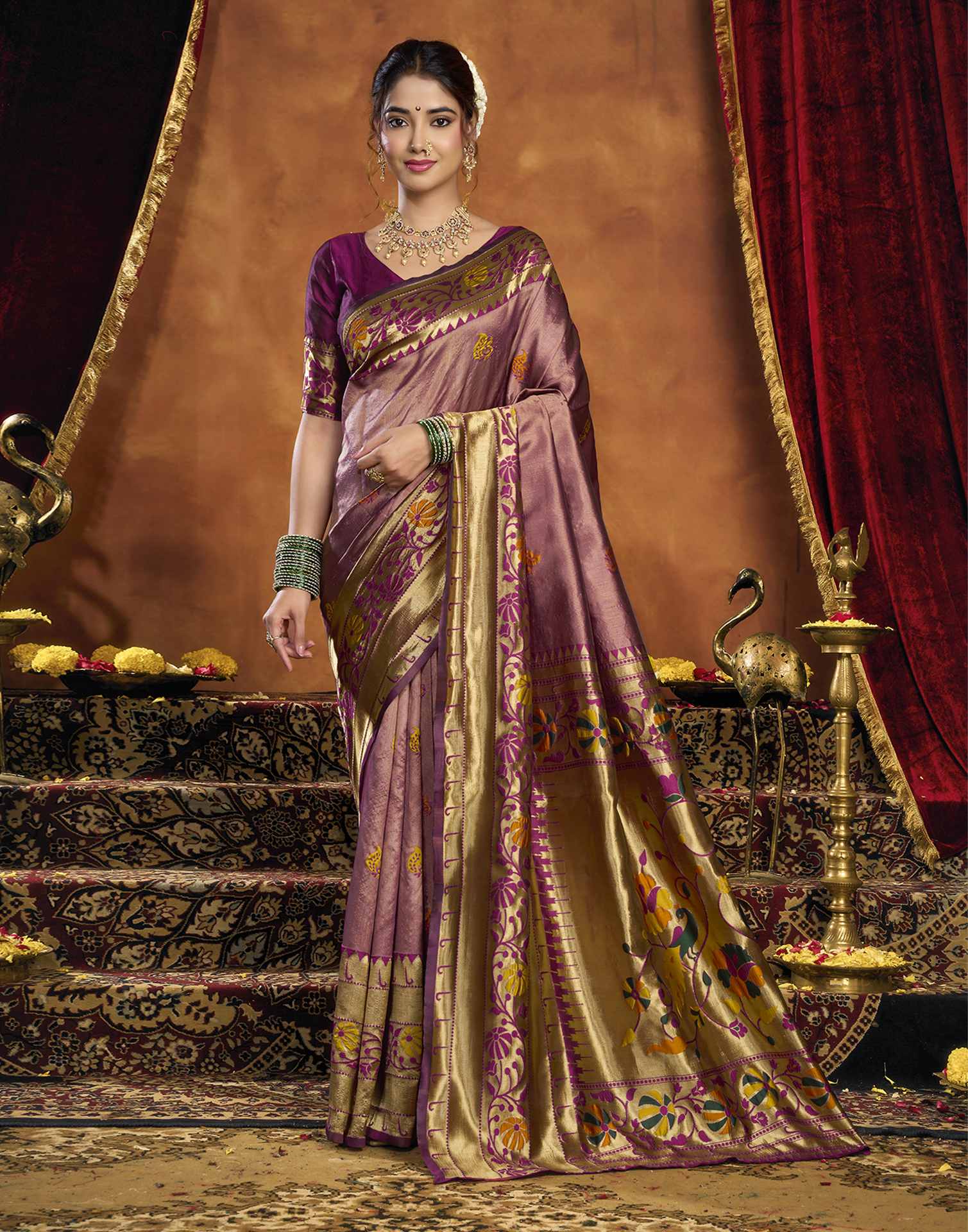 Wine Silk Woven Paithani Saree
