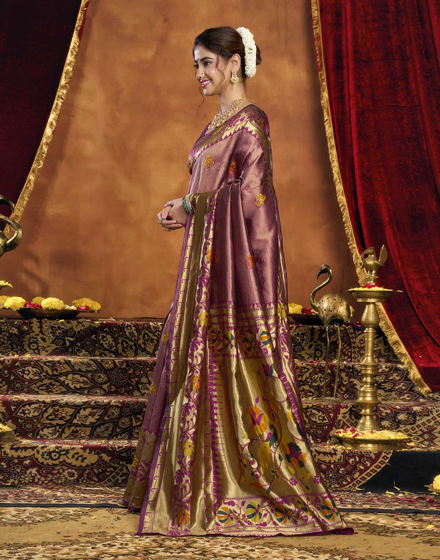 Wine Silk Woven Paithani Saree