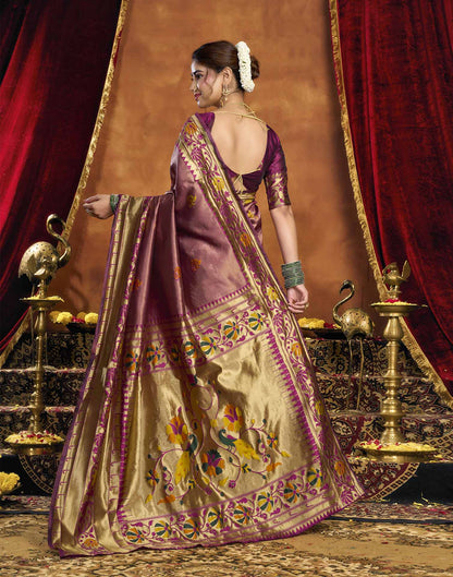Wine Silk Woven Paithani Saree