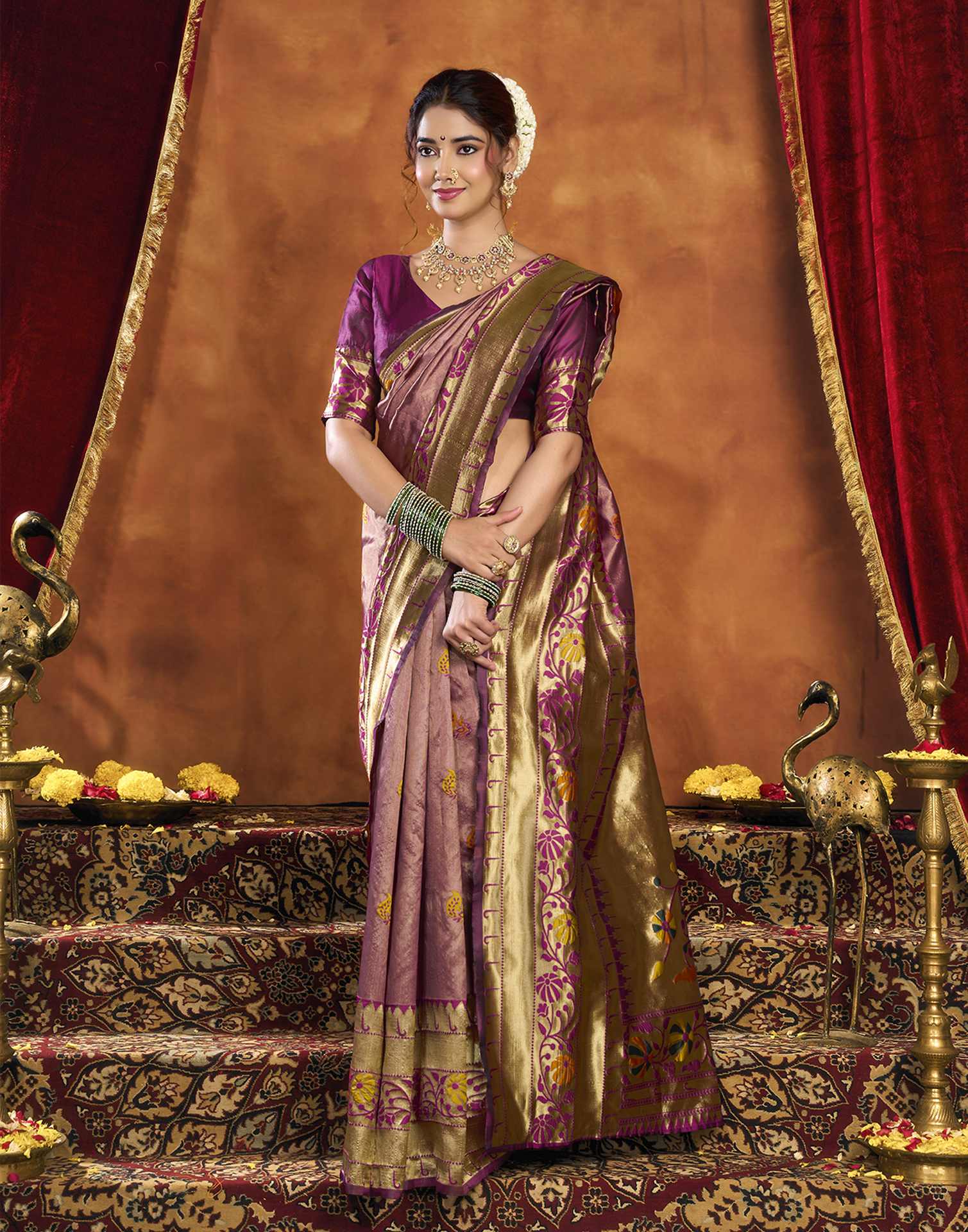 Wine Silk Woven Paithani Saree