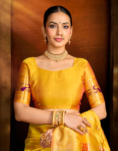 Yellow Silk Woven Paithani Saree