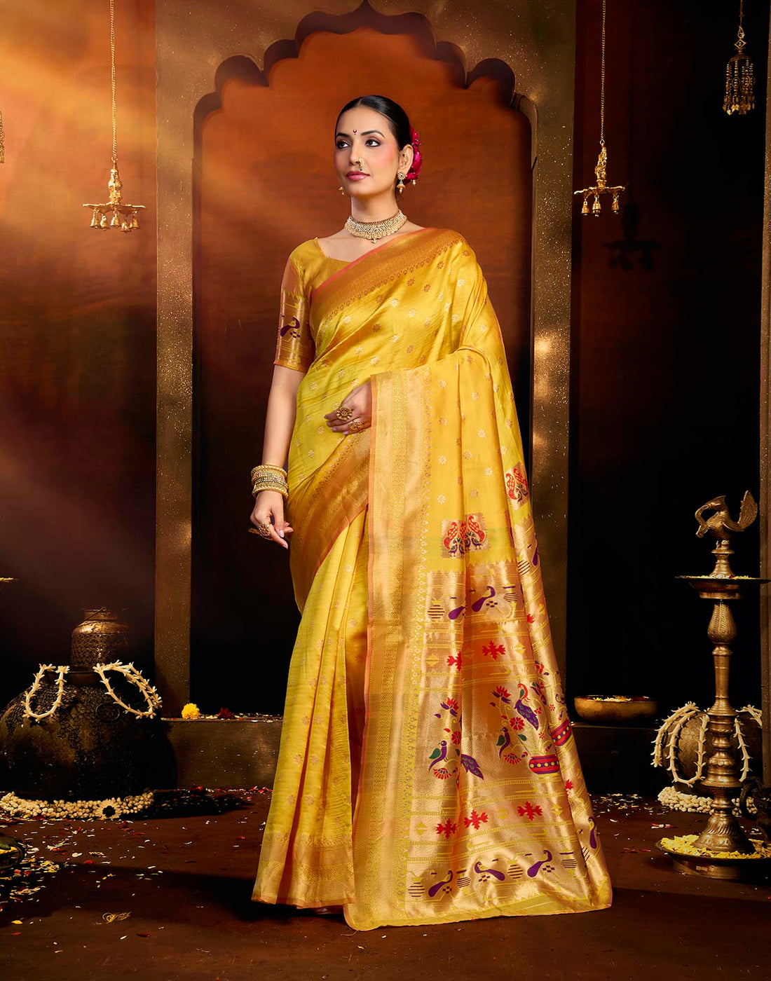 Yellow Silk Woven Paithani Saree