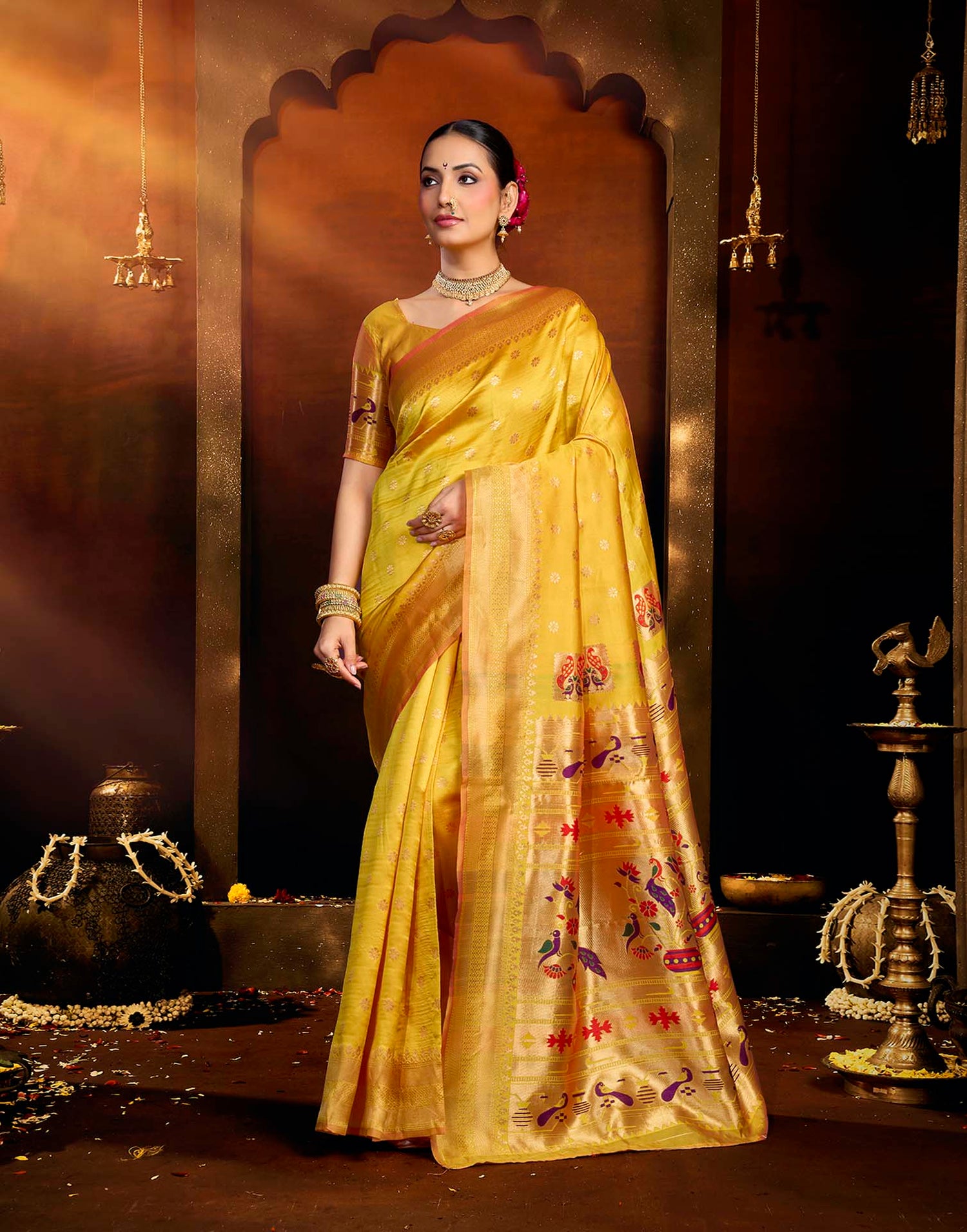 Yellow Silk Woven Paithani Saree