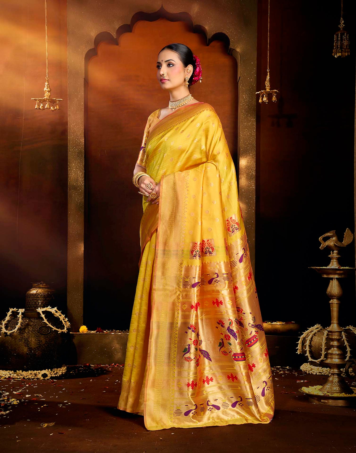 Yellow Silk Woven Paithani Saree