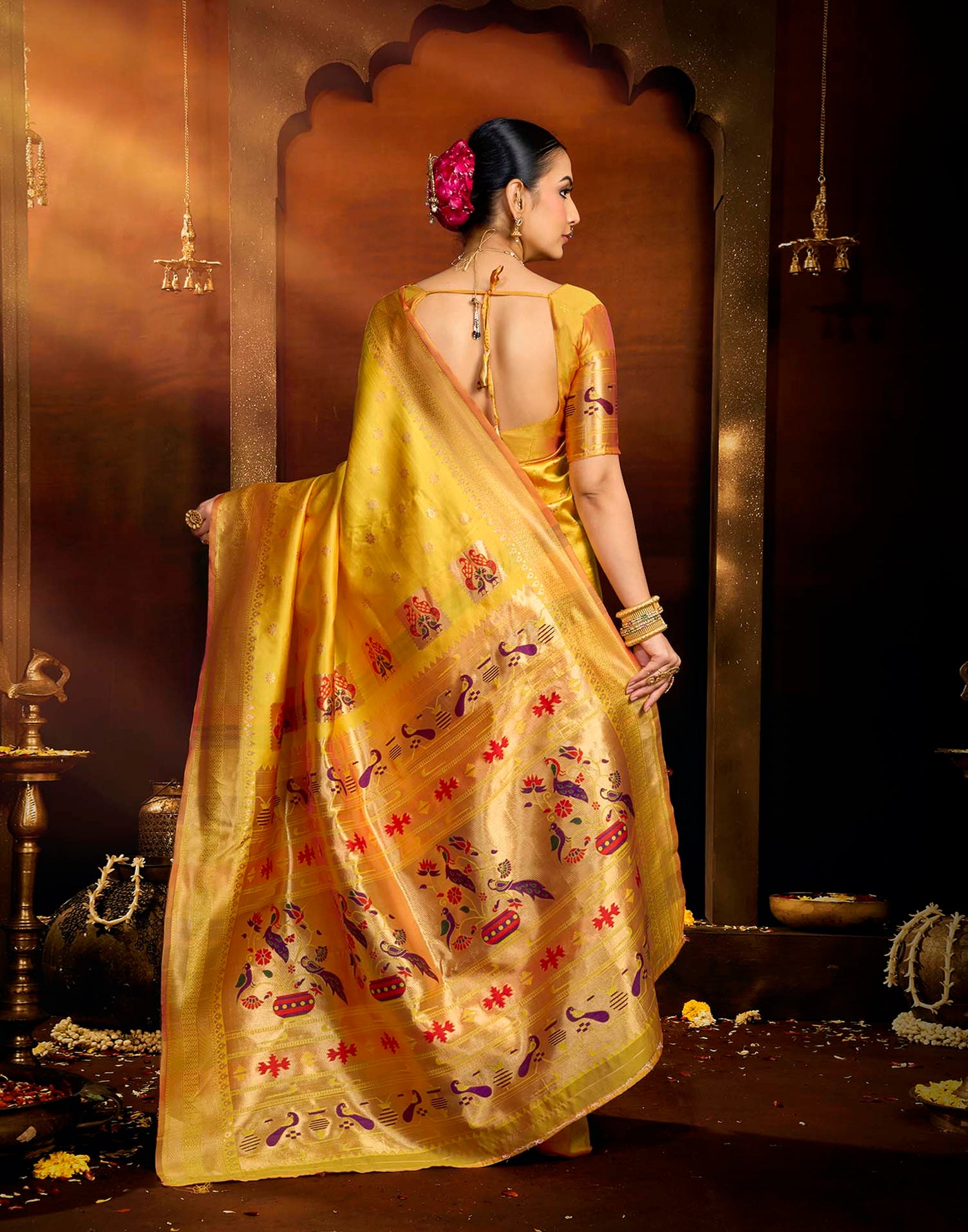 Yellow Silk Woven Paithani Saree