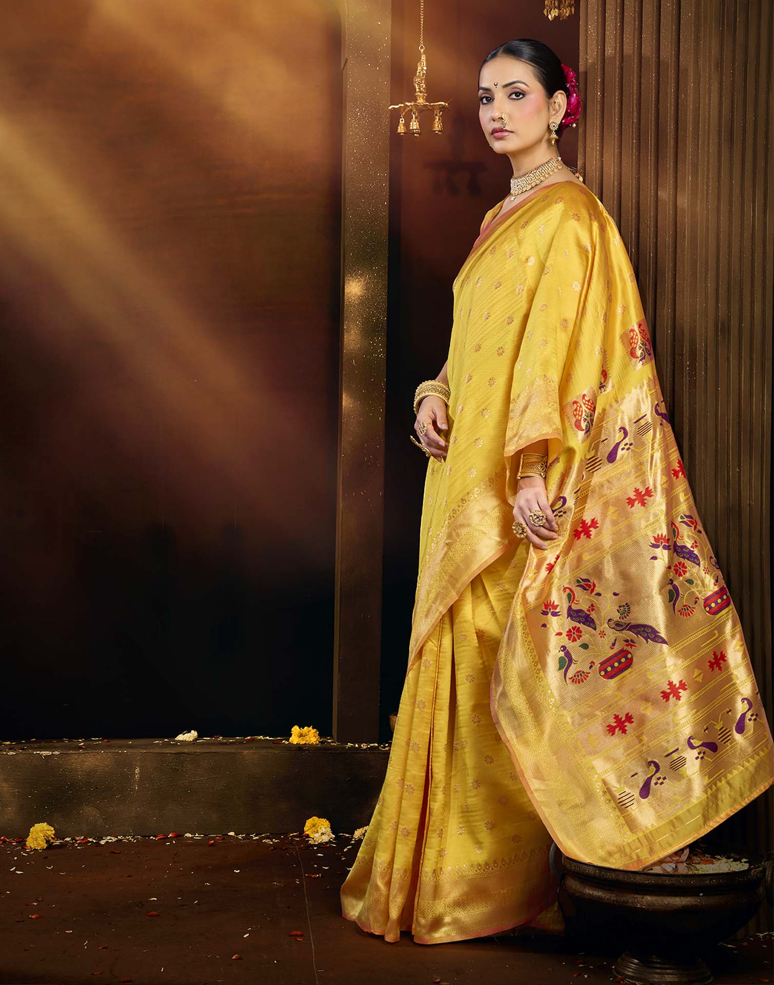 Yellow Silk Woven Paithani Saree